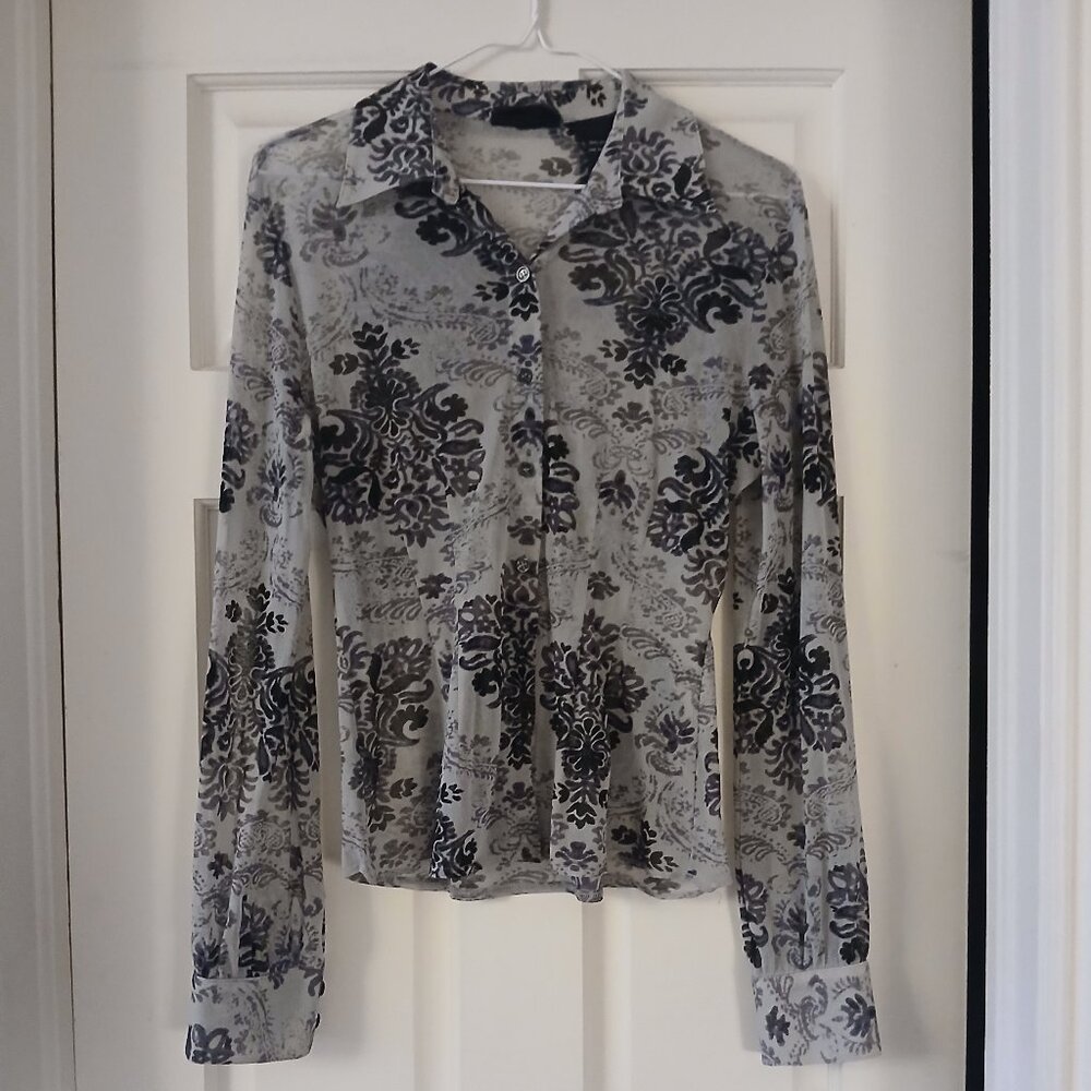 Sheer Paisley Button-up Blouse